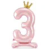 Sifferballong Stående Rosa Krona"0-9"Siffra 3