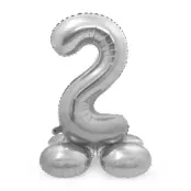 Sifferballong Stående Silver 72 cm"0-9"Siffra 2