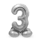 Sifferballong Stående Silver 72 cm"0-9"Siffra 3