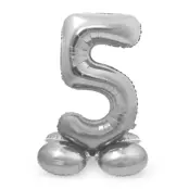 Sifferballong Stående Silver 72 cm"0-9"Siffra 5
