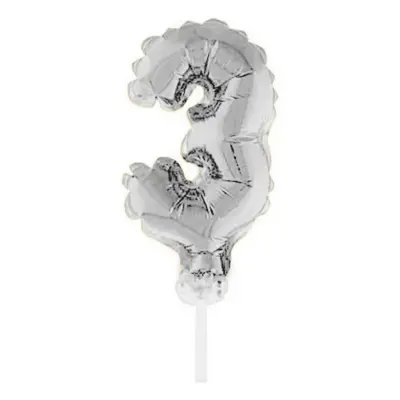 Sifferballong Tårtdekoration Silver - Siffra 3
