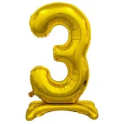 Stående Sifferballong Guld 74cm"0-9"Siffra 3
