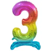 Stående Sifferballong Regnbågsfärg 74cm"0-9"Siffra 3