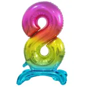 Stående Sifferballong Regnbågsfärg 74cm"0-9"Siffra 8