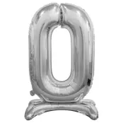 Stående Sifferballong Silver 74cm"0-9"Siffra 0