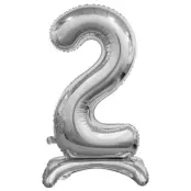Stående Sifferballong Silver 74cm"0-9"Siffra 2