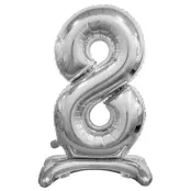 Stående Sifferballong Silver 74cm"0-9"Siffra 8