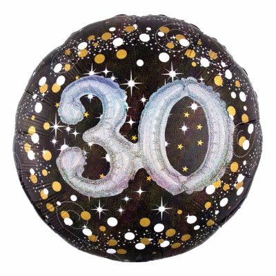 Stor Folieballong 30 Sparkling Silver/Svart