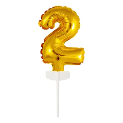 Tårtdekoration Sifferballong Mini Guld - Siffra 2