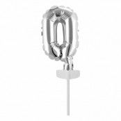 Tårtdekoration Sifferballong Mini Silver - Siffra 0
