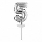 Tårtdekoration Sifferballong Mini Silver - Siffra 5