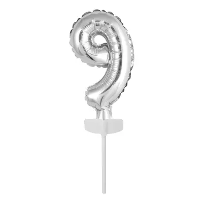 Tårtdekoration Sifferballong Mini Silver - Siffra 9