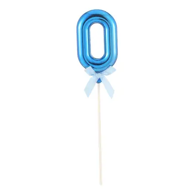 Tårtdekoration Siffra Blå med Rosett - Siffra 0