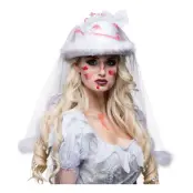 Blodig Vit Hatt med Slöja - One size