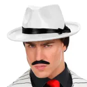 Gangsterhatt Vit med Svart Band - One size