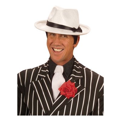 Gangsterhatt Vit med Svart Band - One size