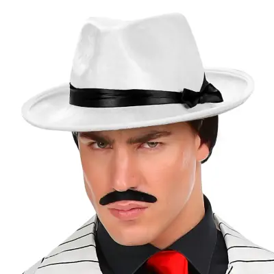 Gangsterhatt Vit med Svart Band - One size