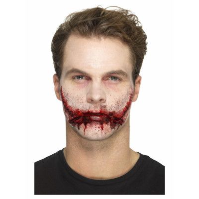 Latexsmink Blodigt Leende med Stygn