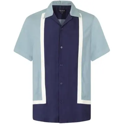 Chet Rock - Rockabilly Kortärmad tröja - Walter Contrast Panel Bowlingskjorta - S XL - för Herr - blå/vit