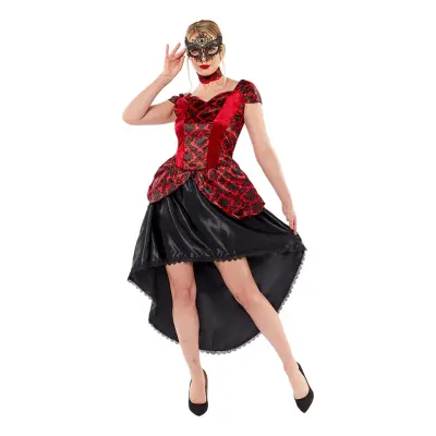 Burlesque Röd/Svart Klänning Maskeraddräkt - Large