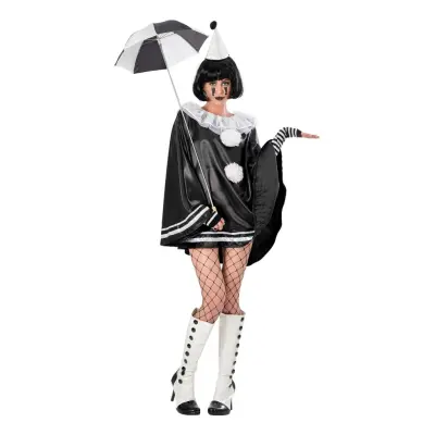 Pierrot Clown Svart Dam Maskeraddräkt - One size