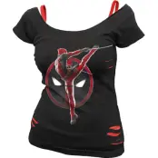Deadpool - Marvel T-shirt - Deadpool - Pose - 2 in1 Red Ripped Top - S XXL - för Dam - svart