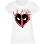 Deadpool - Marvel T-shirt - Flaming Heart Logo - S XXL - för  vit