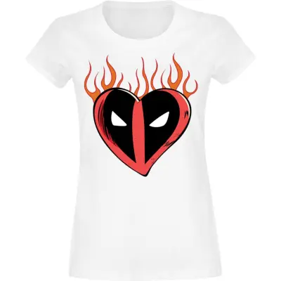 Deadpool - Marvel T-shirt - Flaming Heart Logo - S XXL - för  vit