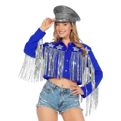 Cowboy Jacka med Fransar Blå Dam - Small/Medium