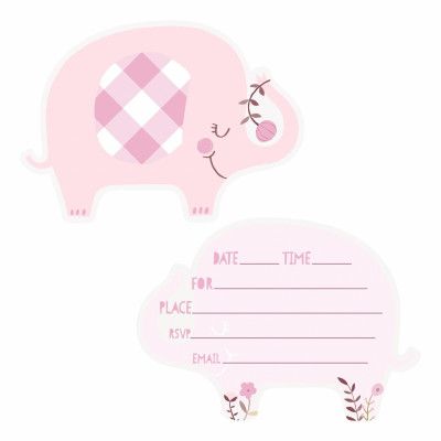 Inbjudningskort Baby Elefant Rosa