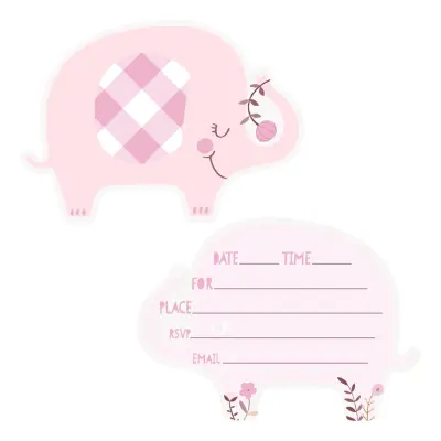 Inbjudningskort Baby Elefant Rosa