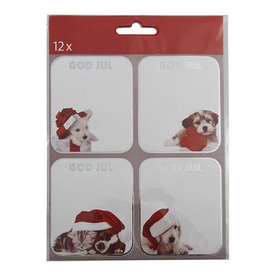 Juletiketter God Jul Hund & Katt - 12-pack