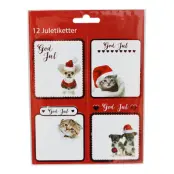 Juletiketter Hund & Katt - 12-pack