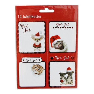 Juletiketter Hund & Katt - 12-pack