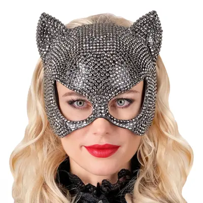 Katt Halvmask med Strass
