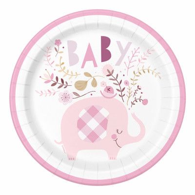 Papperstallrikar Elefant Baby Rosa - 8-pack