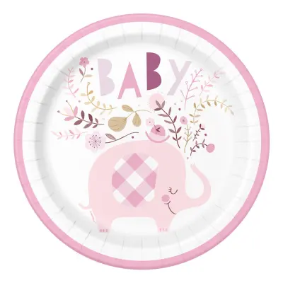 Papperstallrikar Elefant Baby Rosa - 8-pack
