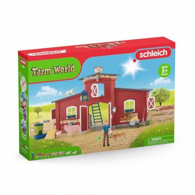schleich® FARM WORLD Stor röd lada med djur och tillbehör 42606