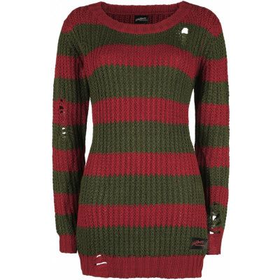 Terror på Elm Street Stickad jumper - Freddy - L XXL - för Dam - röd/grön