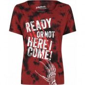 Terror på Elm Street T-shirt - Ready or Not - Here I Come! - S XXL - för Dam - mörkröd