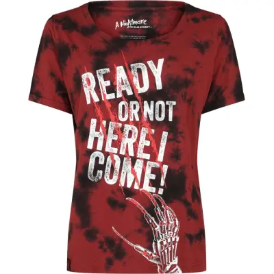Terror på Elm Street T-shirt - Ready or Not - Here I Come! - S XXL - för Dam - mörkröd