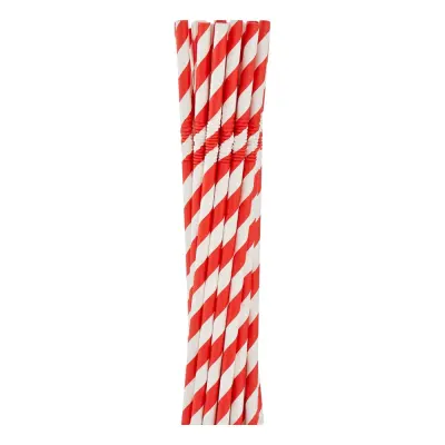 Böjbara Papperssugrör Röd Randiga - 12-pack