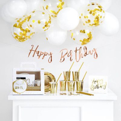 Dekorationspaket Happy Birthday Guld Metallic