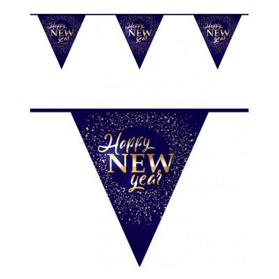 Flaggirlang Happy New Year Blå/Guld