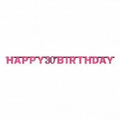 Girlang 30 Happy Birthday Svart/Rosa Glitter