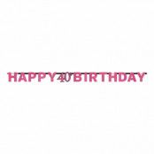 Girlang 40 Happy Birthday Svart/Rosa Glitter