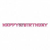 Girlang 60 Happy Birthday Svart/Rosa Glitter