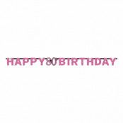 Girlang 80 Happy Birthday Svart/Rosa Glitter