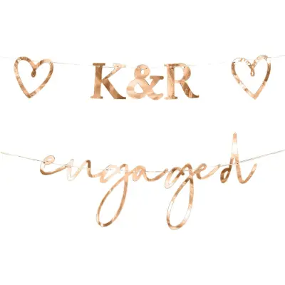 Girlang Engaged med Initialer&Hjärtan Roséguld