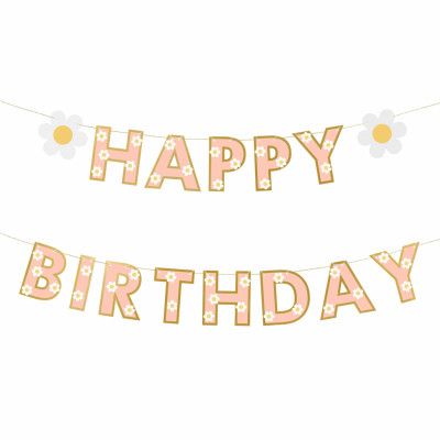 Girlang Happy Birthday med Blommor